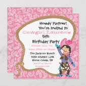 かわいい女性のカーボーイの誕生日パーティーのラッソ招待状カード 招待状 (正面/裏面)