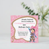 かわいい女性のカーボーイの誕生日パーティーのラッソ招待状カード 招待状 (スタンド正面)