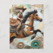 かわいい女性のカーボーイオンザピント馬 ポストカード (正面)