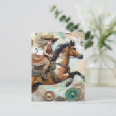 かわいい女性のカーボーイオンザピント馬 ポストカード (スタンド正面)