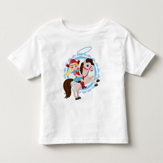 かわいい女性のカーボーイオンホース – ロデオブロンド トドラーTシャツ (正面)