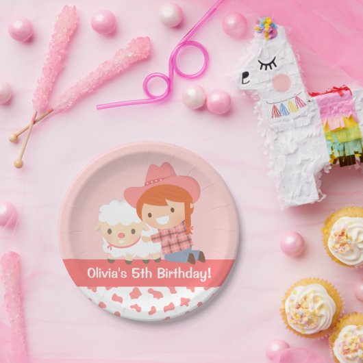 かわいい女性のカーボーイハグラムガールズ誕生パーティー ペーパープレート (パーティー)