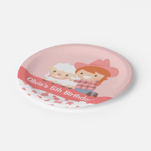 かわいい女性のカーボーイハグラムガールズ誕生パーティー ペーパープレート (アングル)