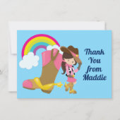 かわいい女性のカーボーイレインボーカントリーウェスタンガールカスタム サンキューカード (正面)