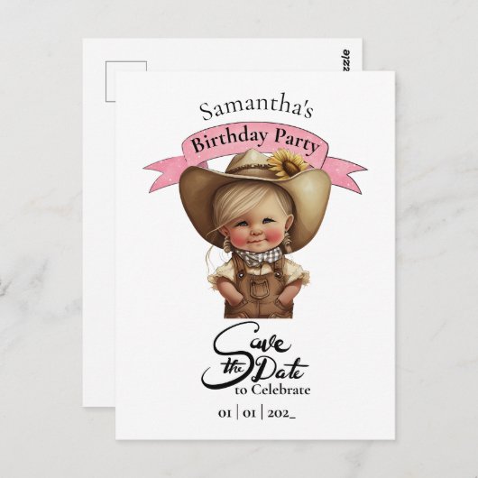 かわいい女性のカーボーイ誕生日はがき ポストカード (正面/裏面)