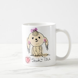 かわいい女性のシーズー+ドゥードル+ドローイング コーヒーマグカップ