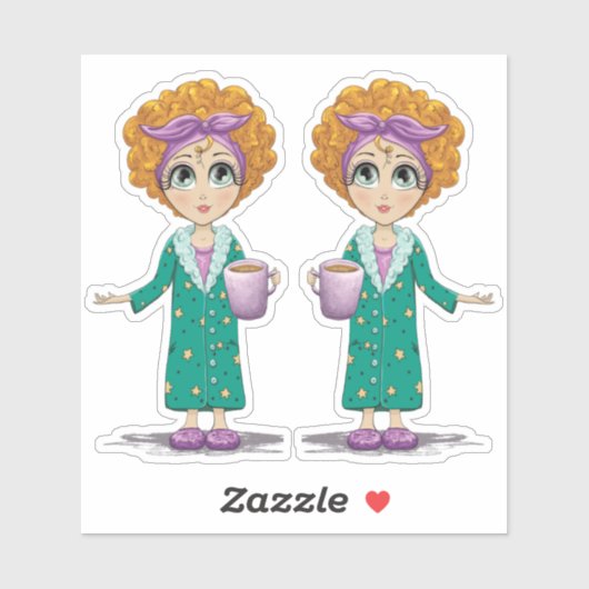 かわいい女性のナイトガウンのクリップアート シール (シート)