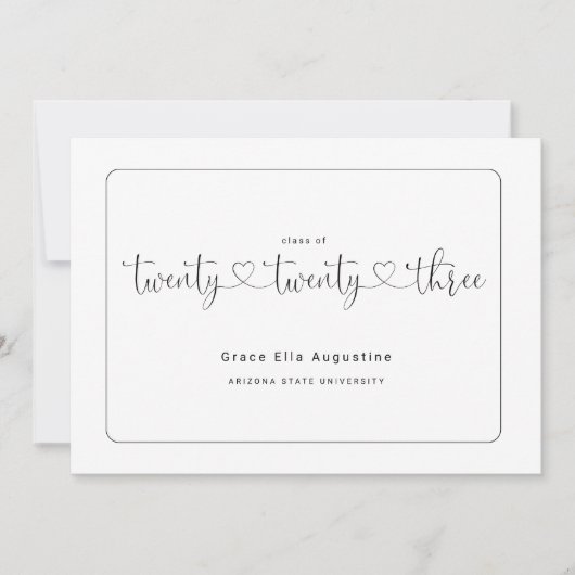 かわいい女性の卒業おめでとうメッセージ 招待状 (正面)