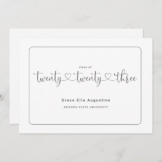 かわいい女性の卒業おめでとうメッセージ 招待状 (正面/裏面)