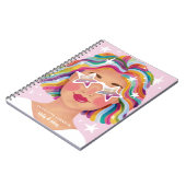 かわいい女性の虹のイラスト オーダーメイド ノートブック (左側)