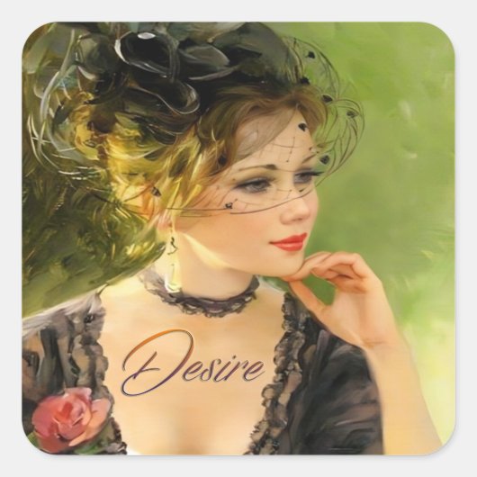 かわいい女性スクエアステッカー スクエアシール (正面)