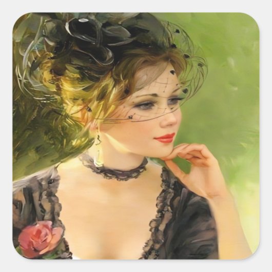 かわいい女性ステッカー スクエアシール (正面)