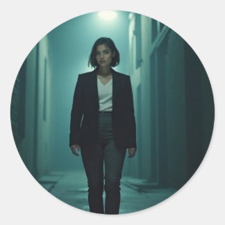 かわいい女性ステッカー ラウンドシール