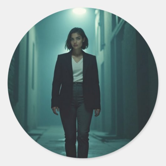 かわいい女性ステッカー ラウンドシール (正面)