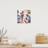 かわいい女性パジャマ着て洗濯かわいらしい ポスター (キッチン)