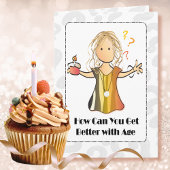 かわいい女性マンガスイーツことわざモダン誕生日 カード