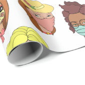 かわいい女性顔マスクイラストレーション柄 ラッピングペーパー (ロールコーナー)