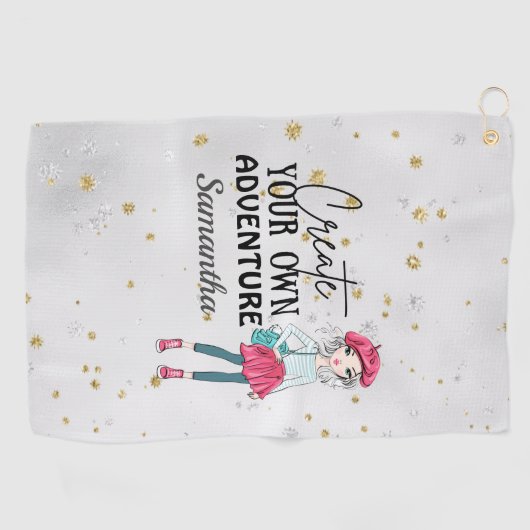 かわいい女性 |独自の作成 |カスタマイズ |グレー ゴルフタオル (横)