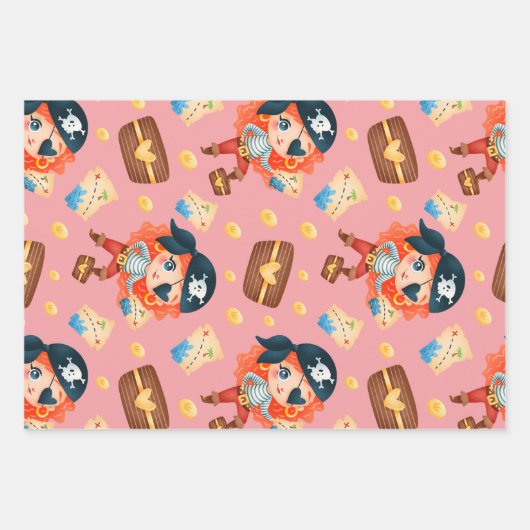 かわいい女航海のの子の海賊 ラッピングペーパーシート (正面)