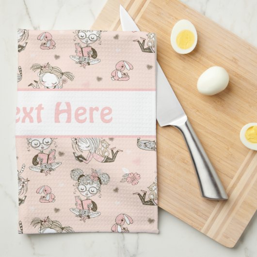 かわいい女読の子の本の贈り物アイディア キッチンタオル (四つ折り)