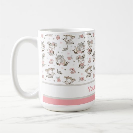 かわいい女読の子の本の贈り物アイディア コーヒーマグカップ (左)