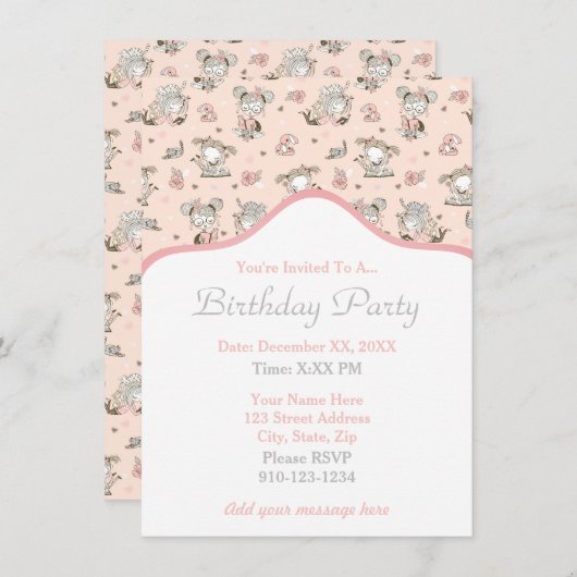 かわいい女読の子の本の贈り物アイディア 招待状 (正面/裏面)