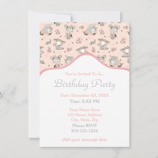 かわいい女読の子の本の贈り物アイディア 招待状 (正面)