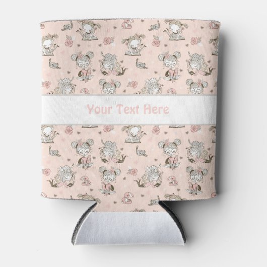 かわいい女読の子の本の贈り物アイディア 缶クーラー (正面)