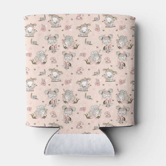 かわいい女読の子の本の贈り物アイディア 缶クーラー (裏面)