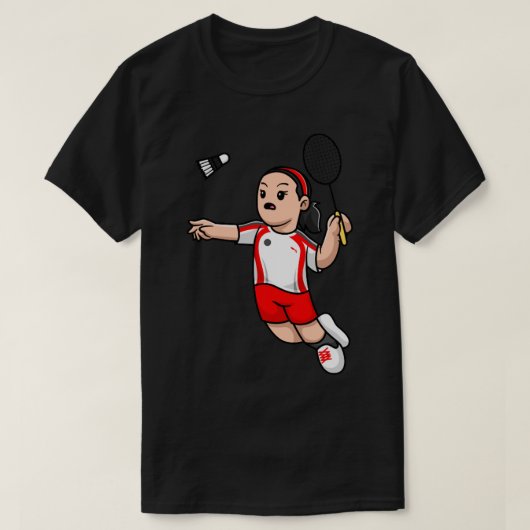 かわいい女遊の子のバドミントン漫画 Tシャツ (デザイン正面)