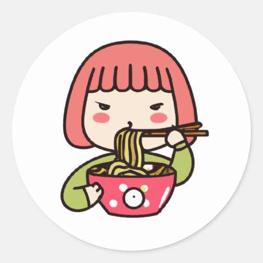 かわいい女食べの子のラーメン|過去記事 ラウンドシール (正面)