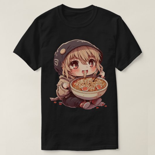 かわいい女食べの子ラーメンかわいいアニメキッズT Tシャツ (デザイン正面)