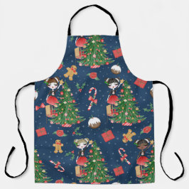 かわいい女飾の子のクリスマスツリー エプロン