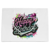 かわいい女10代のの子ハッピーバースデー ラージペーパーバッグ (正面)