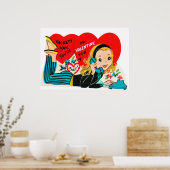 かわいい女10代のの子レトロヴィンテージバレンタインポスター ポスター (キッチン)