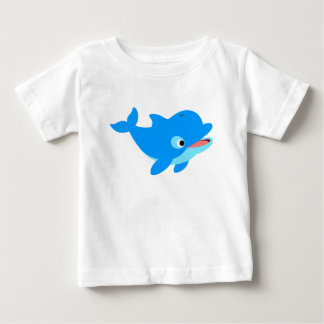 かわいい好奇なアニメイルカのフリルワンピース ベビーTシャツ