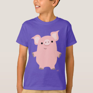 かわいい好奇心にあふれる漫画のブタの子供のTシャツ Tシャツ