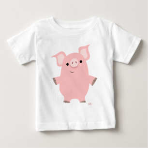 かわいい好奇心マンガ豚ベビーTシャツ ベビーTシャツ