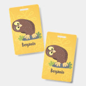 かわいい好奇心旺盛な面白い茶色のフクロウの漫画イラスト バッジ (正面＆裏面)