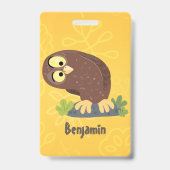 かわいい好奇心旺盛な面白い茶色のフクロウの漫画イラスト バッジ (裏面)