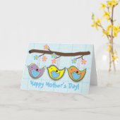 かわいい妊娠した小鳥の青い母の日カード カード (黄色い花)