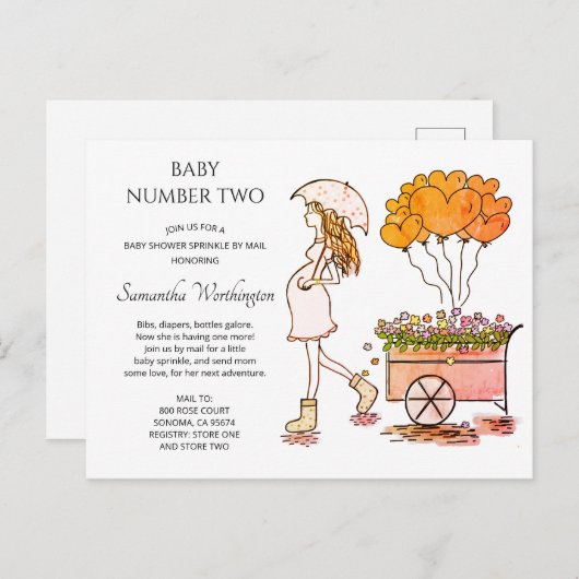 かわいい妊娠ママベビーシャワーを振りかけますメールInv インビテーションポストカード (正面/裏面)
