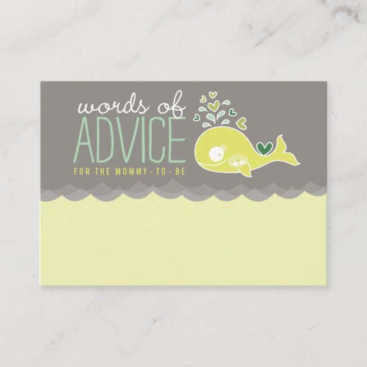 かわいい妊娠中のクジラの赤ちゃんシャワーママアドバイスカード アドバイスカード (正面)
