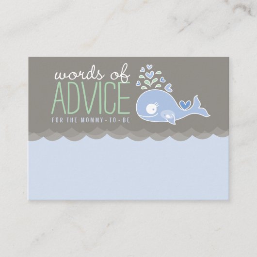 かわいい妊娠青いクジラ赤ちゃんシャワーゲームママ アドバイスカード (正面)