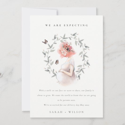 かわいい妊婦の葉のベビー発表 サンキューカード (正面)