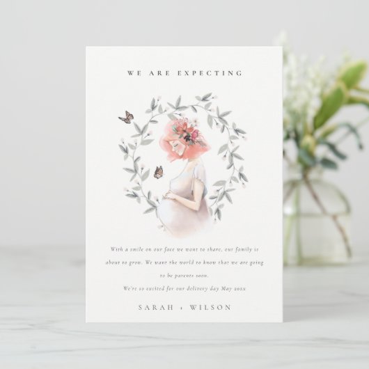 かわいい妊婦の葉のベビー発表 サンキューカード (スタンド正面)