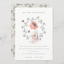 かわいい妊婦の葉のベビー発表 サンキューカード