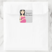 かわいい妊婦ピンクのドレスの赤ちゃんシャワー スクエアシール (バッグ)