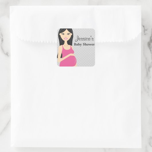 かわいい妊婦ピンクのドレスの赤ちゃんシャワー スクエアシール (バッグ)