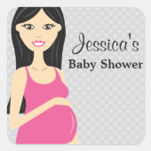 かわいい妊婦ピンクのドレスの赤ちゃんシャワー スクエアシール (正面)
